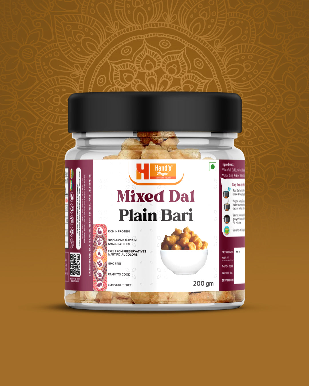 Hand's Magic Mixed Dal Plain Bari – A Nutritious Blend of Lentil Dumplings (200g)