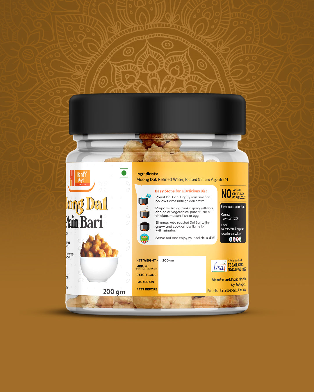 Hand's Magic Moong Dal Plain Bari – Light, Nutritious & Ready-to-Cook (200g)