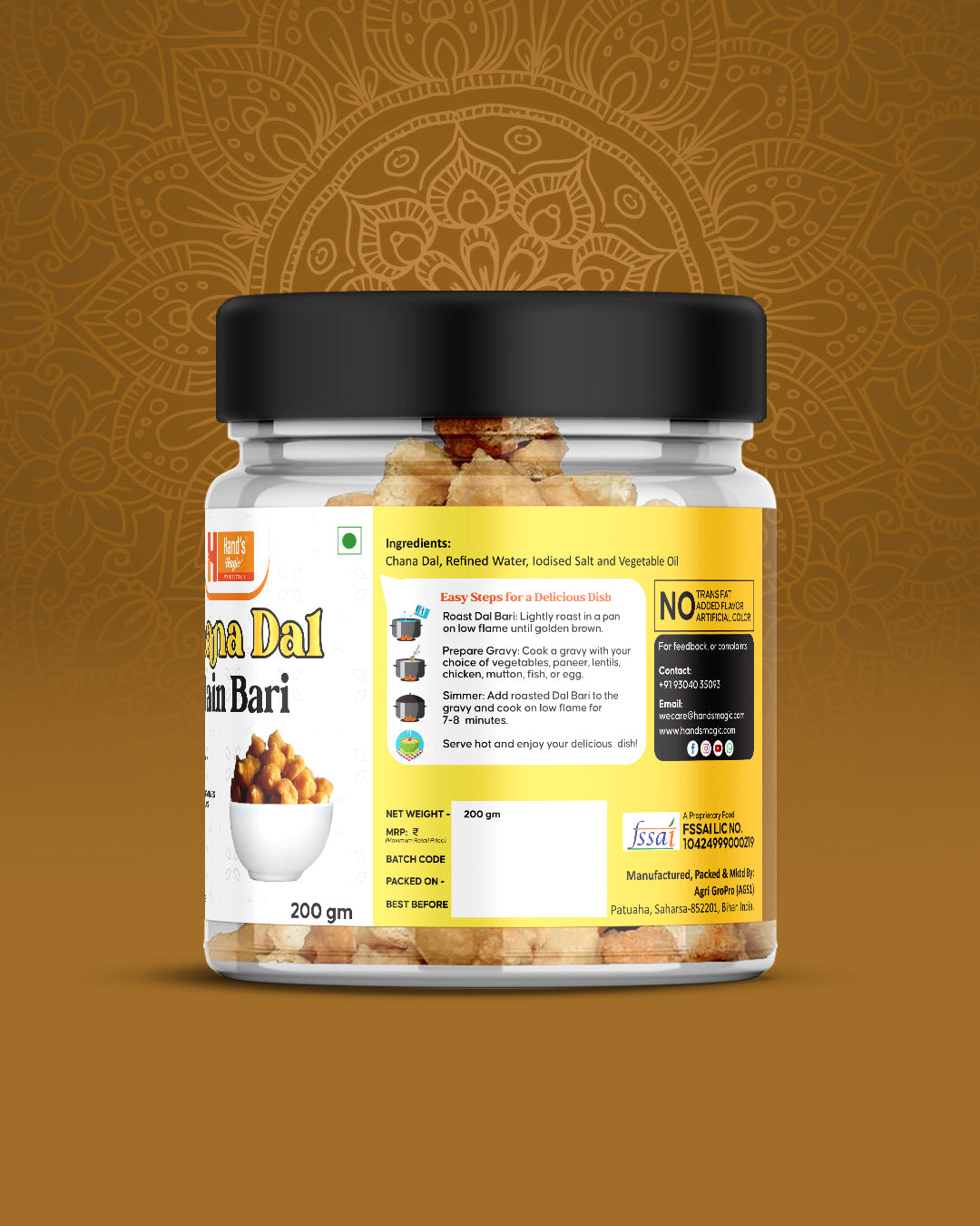 Hand's Magic Chana Dal Plain Bari – Protein-Rich & Ready-to-Cook Fried Lentil Dumplings (200g)