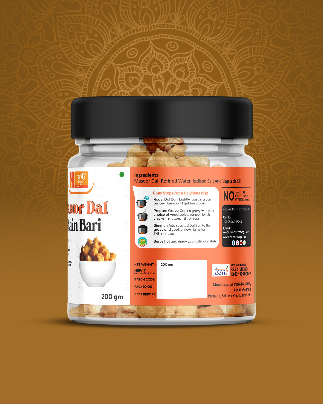 Hand's Magic Masoor Dal Plain Bari – Premium Lentil Dumplings for Flavorful Curries (200g)