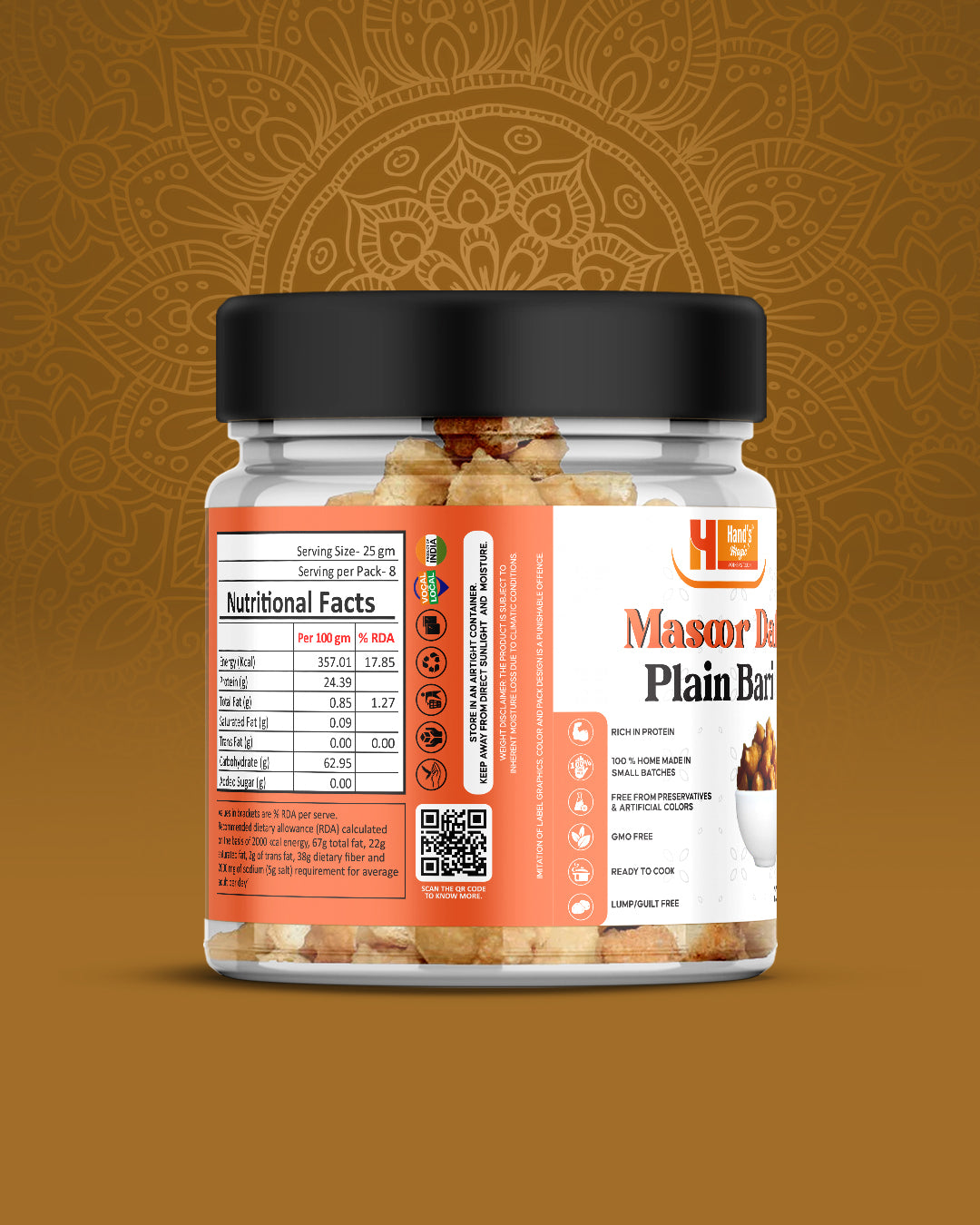 Hand's Magic Masoor Dal Plain Bari – Premium Lentil Dumplings for Flavorful Curries (200g)