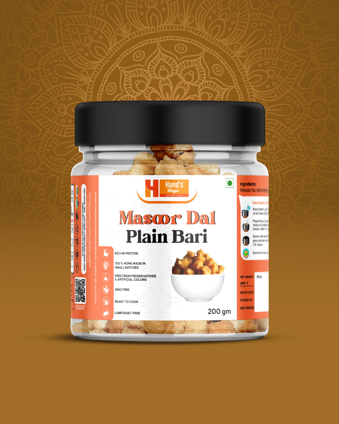 Hand's Magic Masoor Dal Plain Bari – Premium Lentil Dumplings for Flavorful Curries (200g)