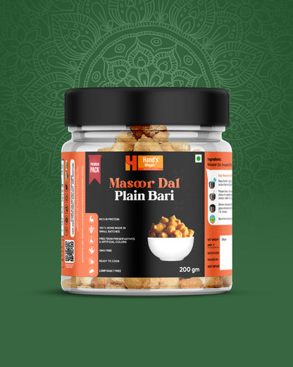 Premium Hand's Magic Masoor Dal Plain Bari – A Rich, Flavorful & Nutritious Delight (200g)