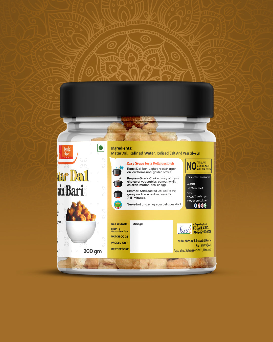 Hand's Magic Matar Dal Plain Bari – Traditional Protein-Rich Lentil Dumplings (200g)